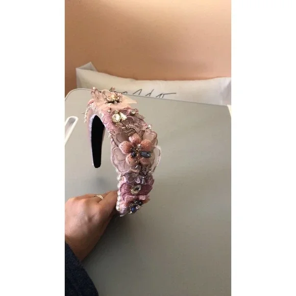 BAROQUE Style Headband Pearl Lace Petal Diamond Crystal Pink - Picture 4 of 8